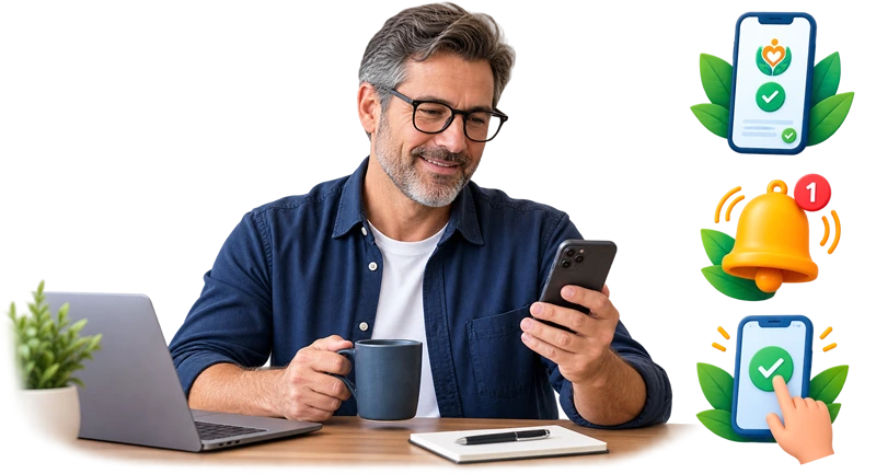 A gentleman checkin in on his phone