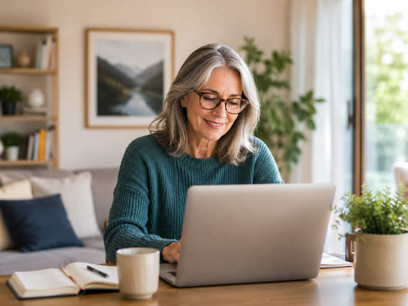 Smiling lady using a laptop