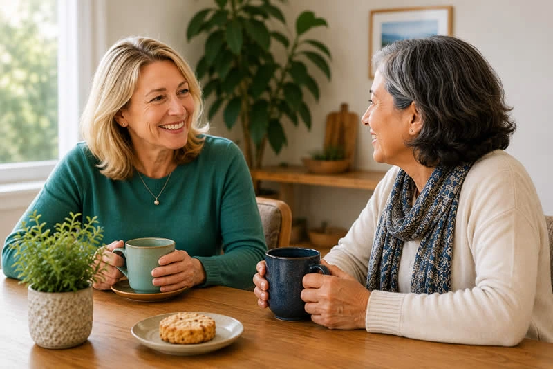 ladies talking over a coffee
